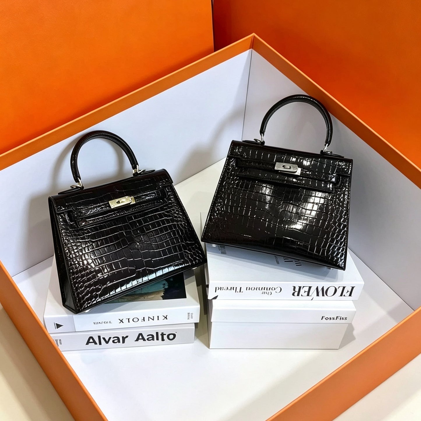 New Arrival Kelly-Inspired Croc-Effect Genuine Leather Tote Bag for Women, A Large Capacity Top-Handle Shoulder Crossbody Handbag with Turn-Lock Design & Trendy Style