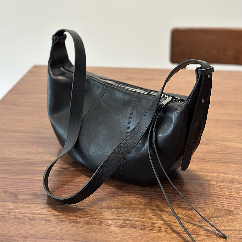 Genuine Top Layer Cowhide Saddle Bag for Women, New Casual Crescent Crossbody Shoulder Purse, Premium Leather Handbag for Ladies