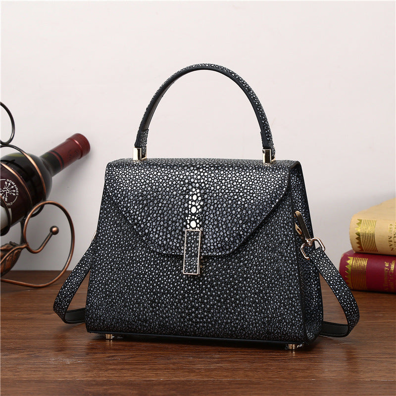 Genuine Leather Starry Pearl Fish Grain Tote Bag for Women Large Capacity Shoulder Crossbody Handbag, Premium Textured Purse with Elegant Design