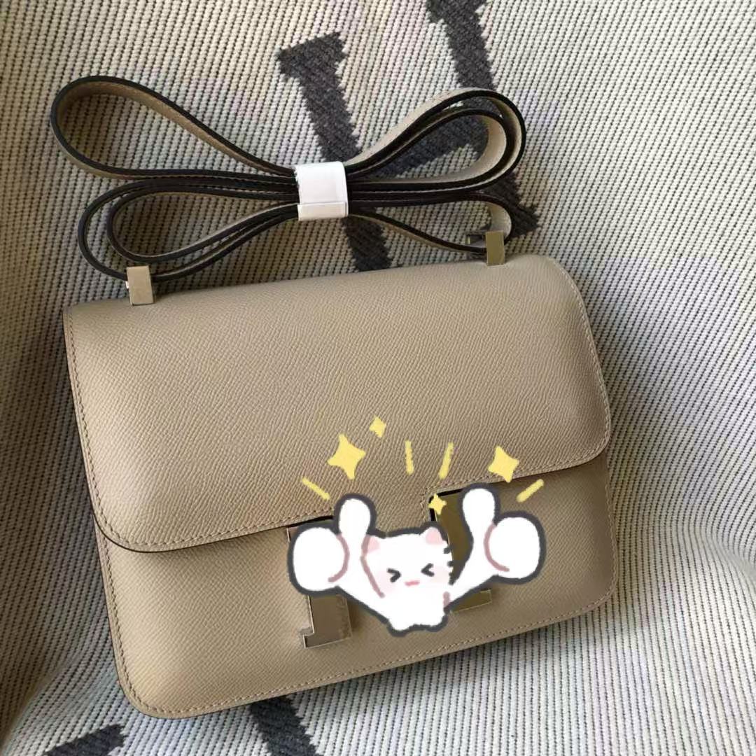 Genuine Top Layer Cowhide Epsom Palm Texture Constance-Style 19cm Bag for Women, 2025 Hermès-Inspired Crossbody Shoulder Top Handle Small Square Purse, Trendy Handbag for Ladies