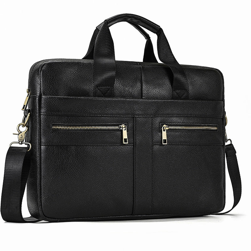 Genuine Top Layer Cowhide Business Briefcase for Men, Fashionable Laptop Shoulder Crossbody Commute Bag, Premium Leather Work Bag for Gentlemen
