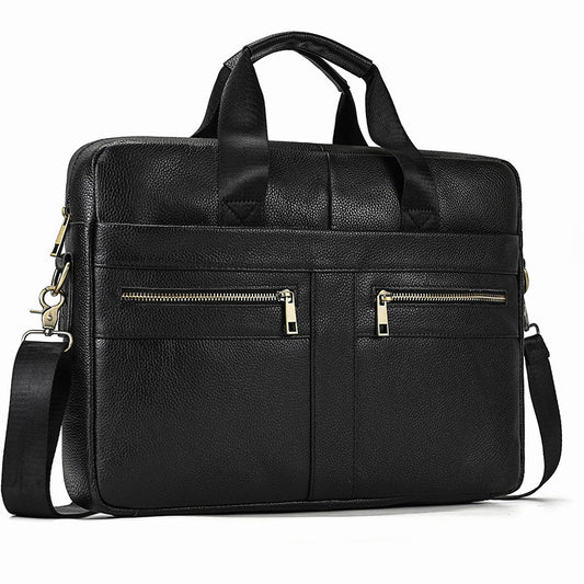 Genuine Top Layer Cowhide Business Briefcase for Men, Fashionable Laptop Shoulder Crossbody Commute Bag, Premium Leather Work Bag for Gentlemen