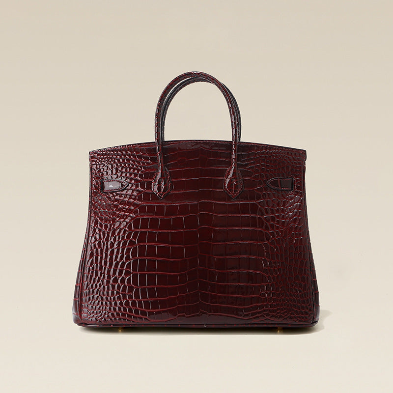 Genuine Leather Crocodile-Embossed Birkin-Style Bag for Women, Large Capacity Commute Top Handle Underarm Purse, Premium Light Luxury Handbag for Ladies