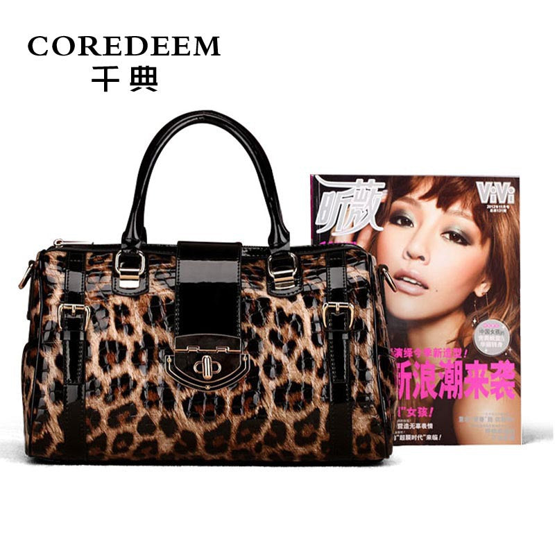 New Leopard Print Genuine Cowhide Leather Boston Bag, Large Capacity Top Handle Shoulder Purse, Stylish Handbag for Women