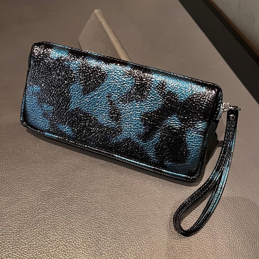 New Arrival Croc-Effect Genuine Leather Wallet for Women, A Top-Layer Cowhide Zip Clutch Phone Bag with Coin Compartment & Hand Grab Design