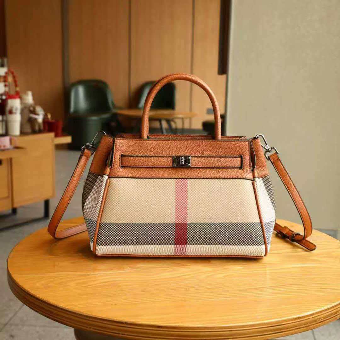 Genuine Leather Plaid Shell Handbag for Women, New Versatile Large Capacity Top Handle Shoulder Crossbody Purse, Trendy Bag for Ladies