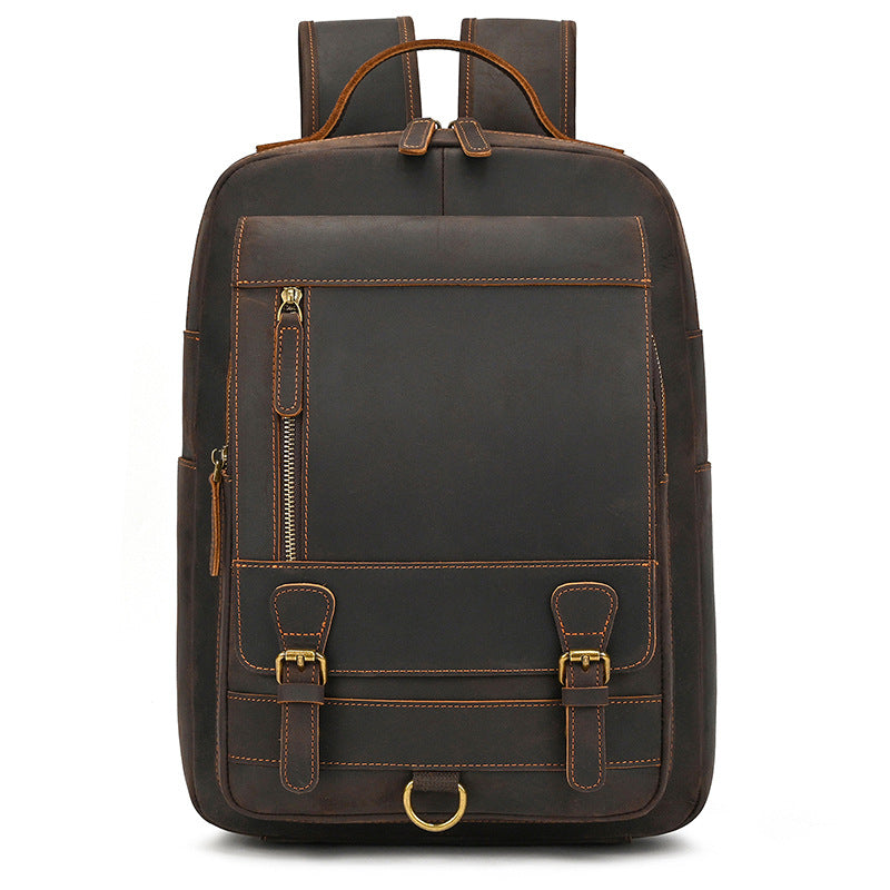 Men's Crazy Horse Leather Backpack Vintage Travel Daypack for Women Students, Genuine Leather Casual Rucksack Large Capacity
