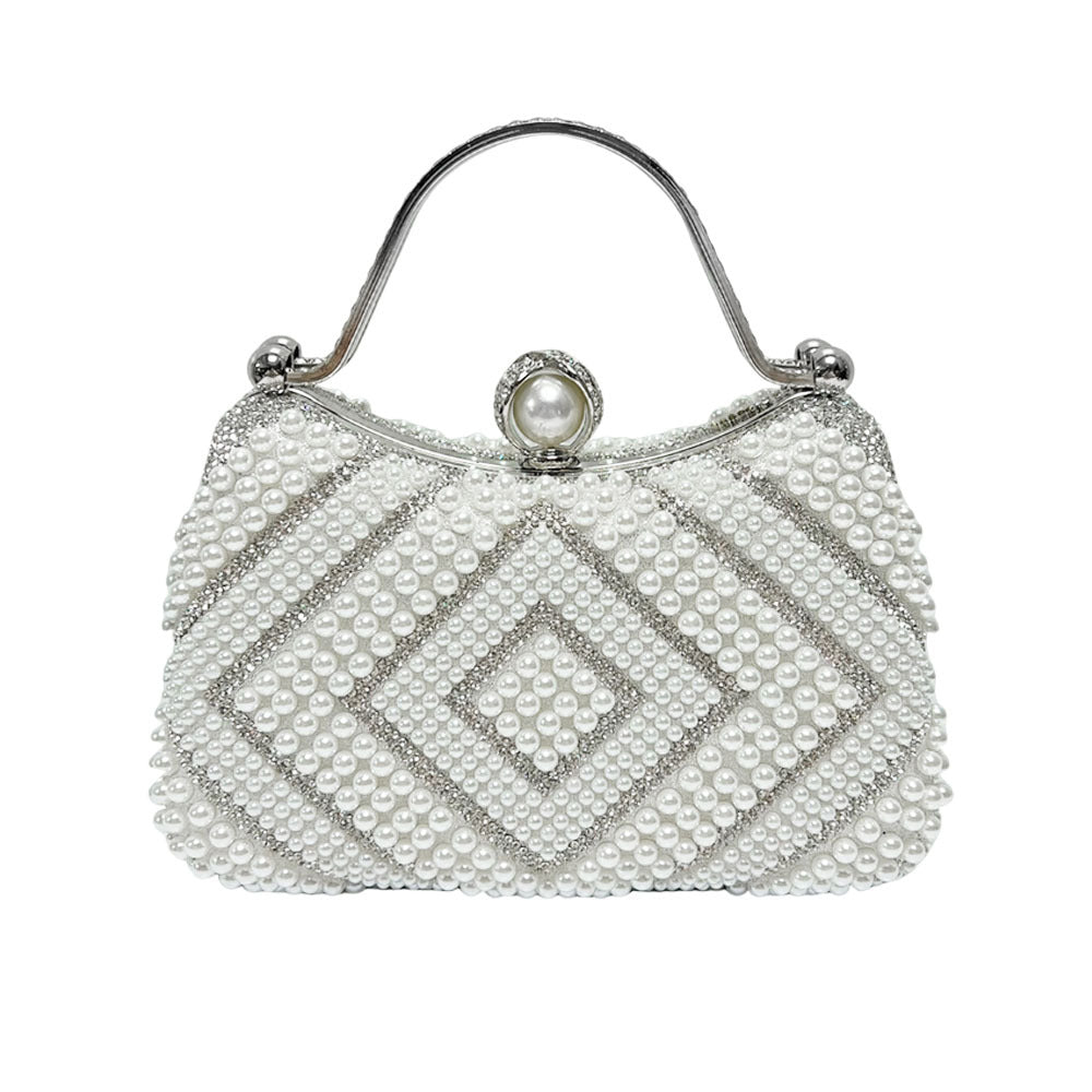Elegant Pearl & Rhinestone Embellished Evening Bag for Women, A Light Luxury Chain Top-Handle Handbag with Exquisite Glamorous Design, Perfect for Banquets & Special Occasions
