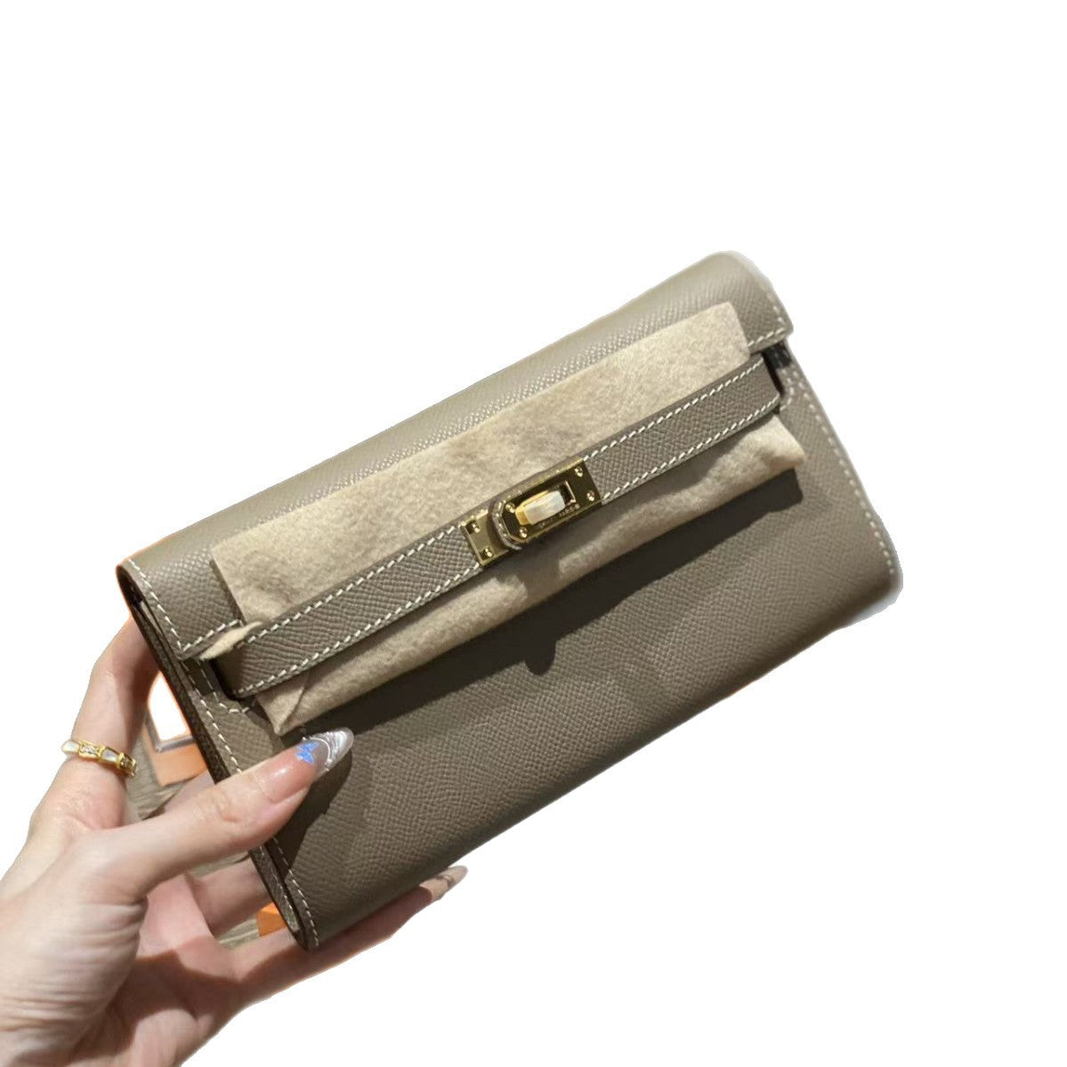 Genuine Leather Crossbody Bag for Women, Hermès-Inspired Kelly Mini Bag 2025 New Release, Long Wallet Style Shoulder Purse with Detachable Strap, Versatile Everyday Niche Handbag