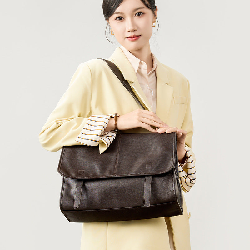 Genuine Top Layer Vegetable-Tanned Sheepskin Leather Messenger Bag for Women, Premium Large Capacity Commute Shoulder Purse, Everyday Handbag for Ladies