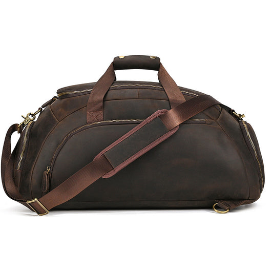 17-Inch Crazy Horse Leather Backpack, Vintage Large Capacity Travel Rucksack, Multi-Purpose Genuine Cowhide Daypack for Men