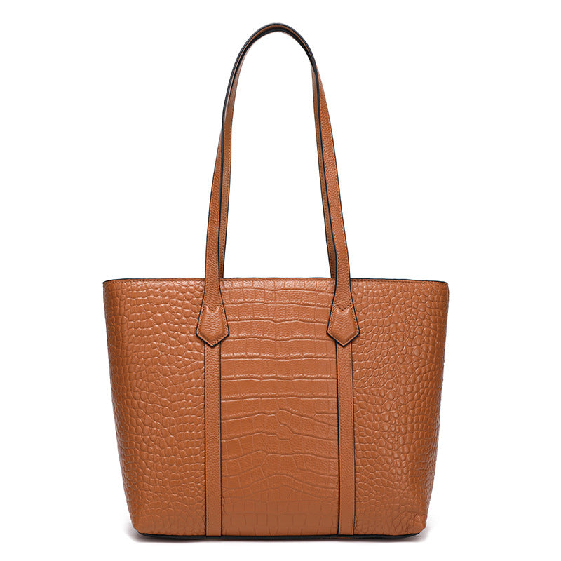New Arrival Croc-Effect Genuine Leather Tote Bag for Women, A Large Capacity Versatile Commuter Shoulder Handbag with Premium Design