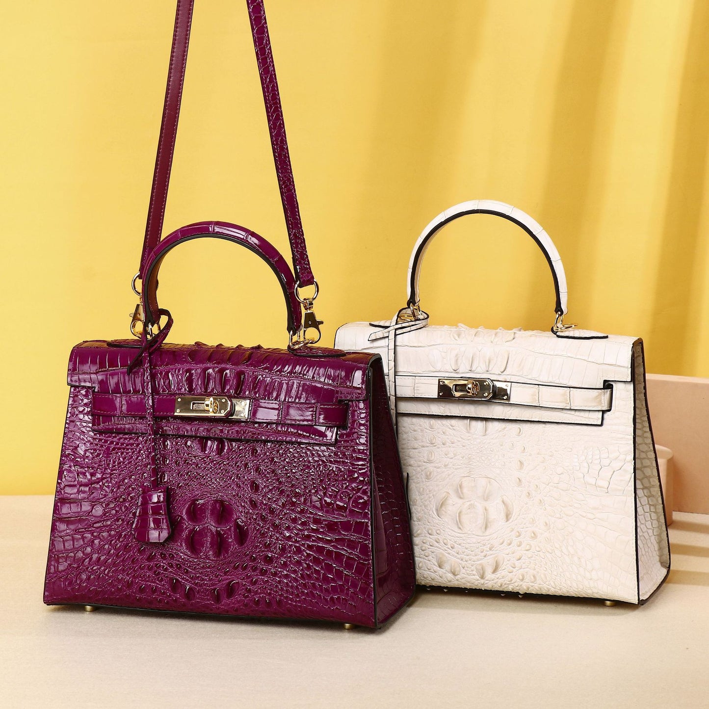 New Arrival Classic Croc-Effect Kelly-Inspired Bag for Women, A Versatile Top-Handle Crossbody Shoulder Handbag with High-End Outdoor Design