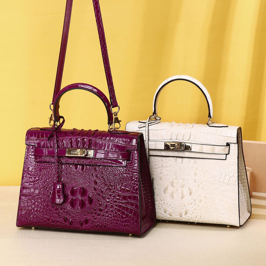 New Arrival Classic Croc-Effect Kelly-Inspired Bag for Women, A Versatile Top-Handle Crossbody Shoulder Handbag with High-End Outdoor Design