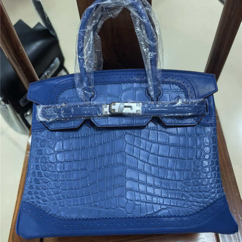 Premium Croc-Effect & Ostrich-Effect Birkin-Inspired Tote Bag for Women, Genuine Leather Large Capacity Business Handbag with Versatile Shoulder Crossbody Carry