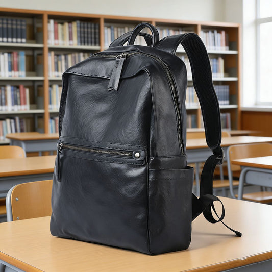 Premium Top-Layer Cowhide Leather Laptop Backpack for Men & Women | New Black Business Commuter Daypack with Spacious Padded Laptop Compartment | Genuine Leather Travel Bag for Work, Business Trips & Daily Outings | Sophisticated Professional Rucksac