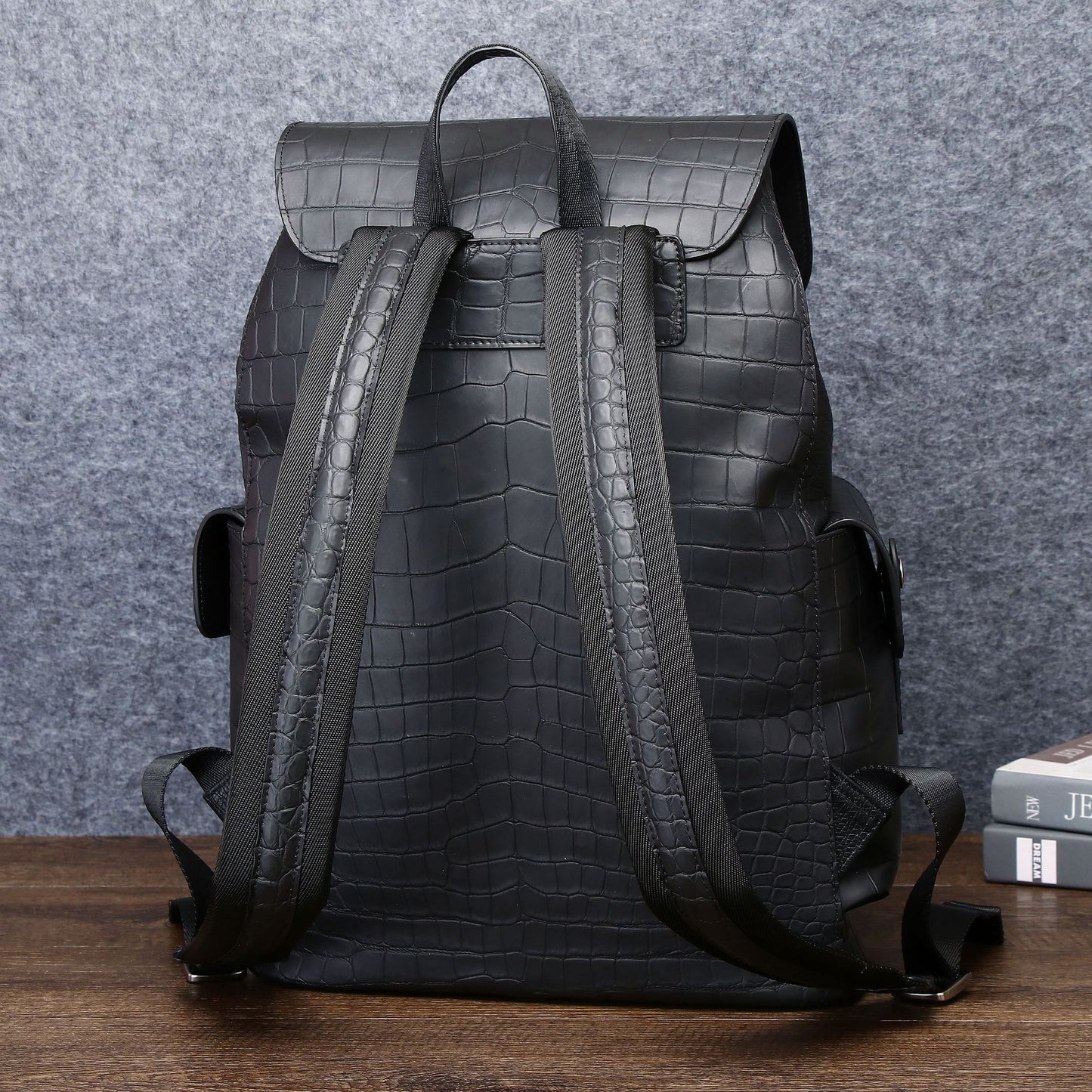 New Arrival Matte Croc-Effect Backpack for Men, A Large Capacity Outdoor Travel Daypack with Laptop Compartment, Perfect for Adventure & Everyday