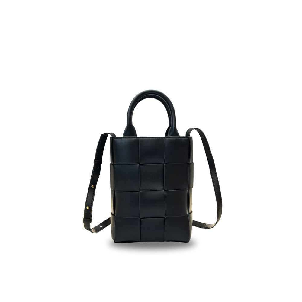 New Genuine Leather Woven Small Square Handbag for Women, Korean Style Fashion Phone Crossbody Bag, Shoulder Purse for Daily Use