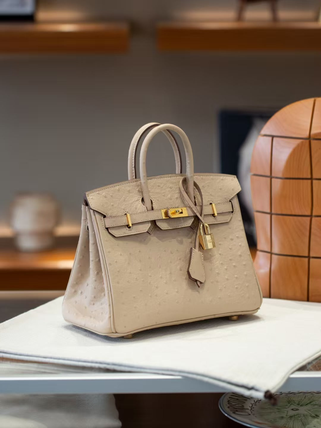 Genuine Top Layer Cowhide Ostrich-Embossed Birkin-Style Bag for Women, New Large Capacity Casual Top Handle Handbag, Premium Leather Purse for Ladies