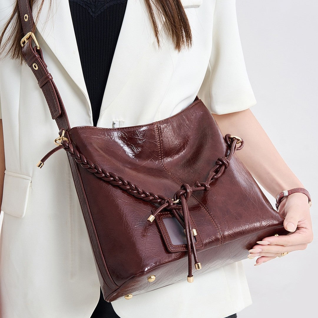 Genuine Leather Vintage Large Capacity Tote Bag for Women, Fashionable Versatile Commute Shoulder Underarm Top Handle Purse, Minimalist Casual Everyday Handbag for Ladies