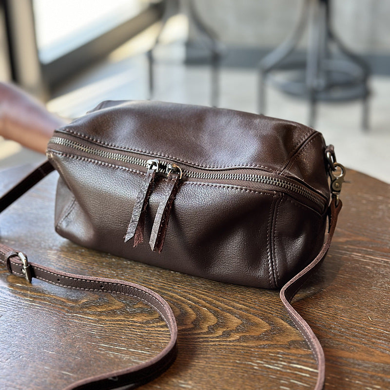 Genuine Soft Leather Vintage Crossbody Bag for Women, Spring Summer Lightweight Minimalist Shoulder Purse, Versatile Everyday Toast Style Handbag for Ladies
