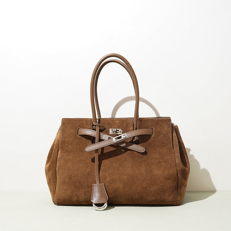 Vintage Versatile Genuine Leather Large Capacity Handbag, Niche Designer Commute Shoulder Crossbody Top Handle Purse for Women