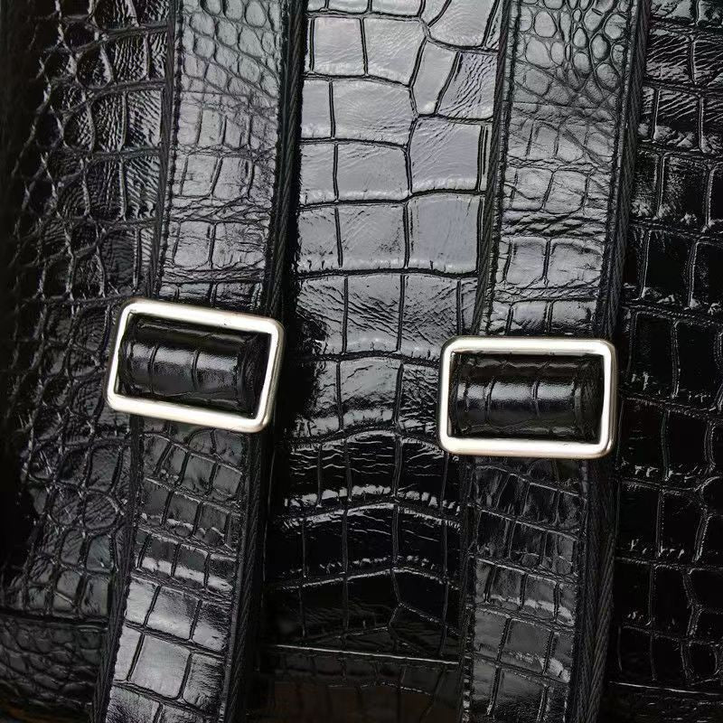 Premium Genuine Leather Croc-Effect Backpack for Men, Large Capacity Business Travel Laptop Bag with High-End Casual Style, Perfect Work & Weekend Bag