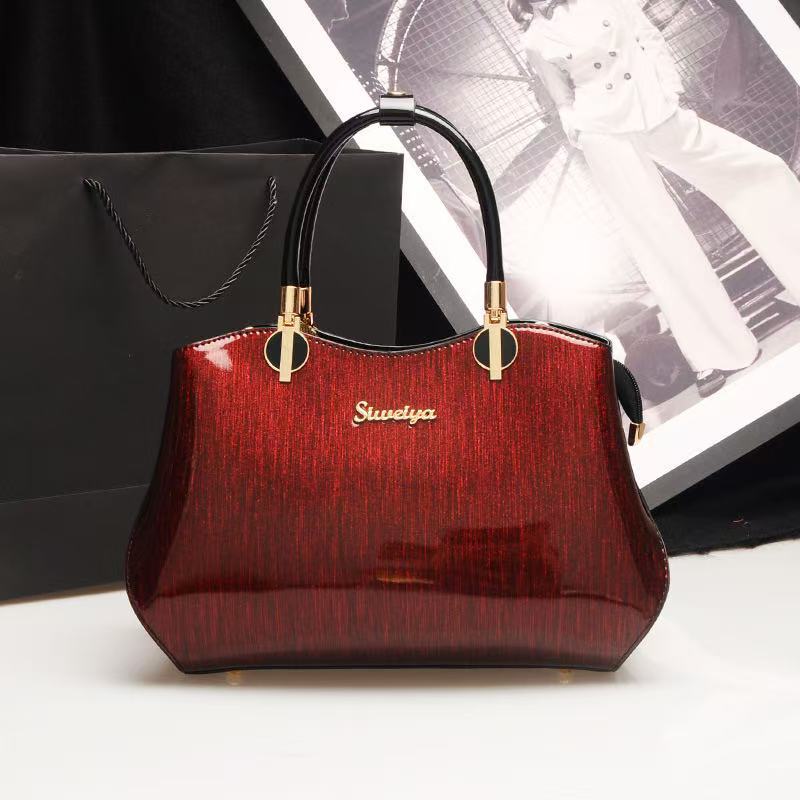 Genuine Patent Leather Large Shoulder Bag for Women, New Crossbody Top Handle Handbag, Stylish Mom Purse for Middle-Aged Ladies