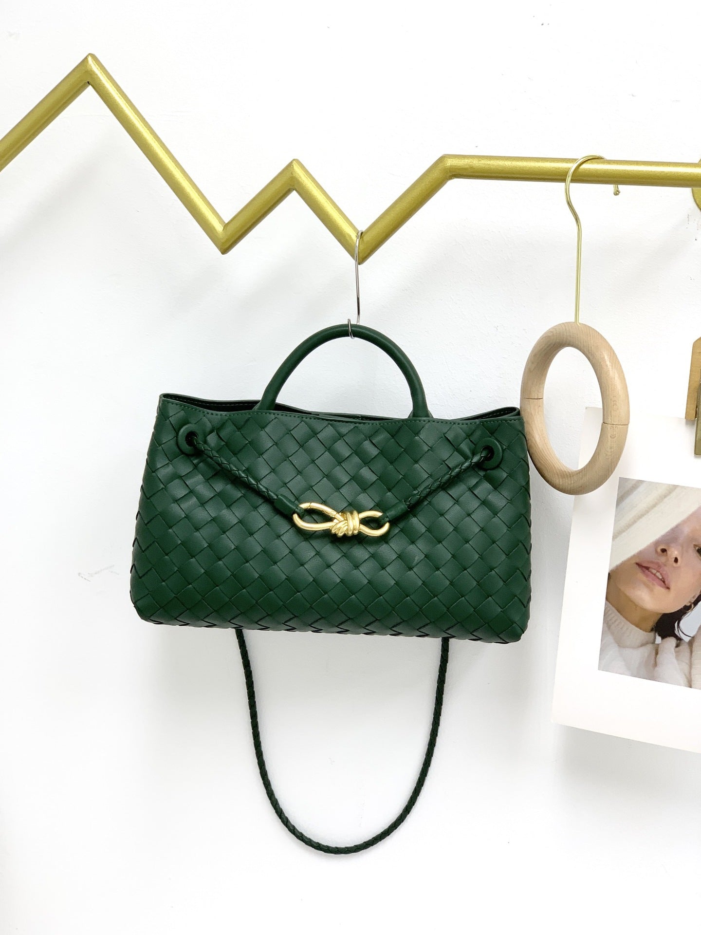 Genuine Leather Horizontal Woven Bag for Women, New Spring Summer Commute Shoulder Crossbody Top Handle Purse with Metal Rope Buckle, Trendy Handbag for Ladies