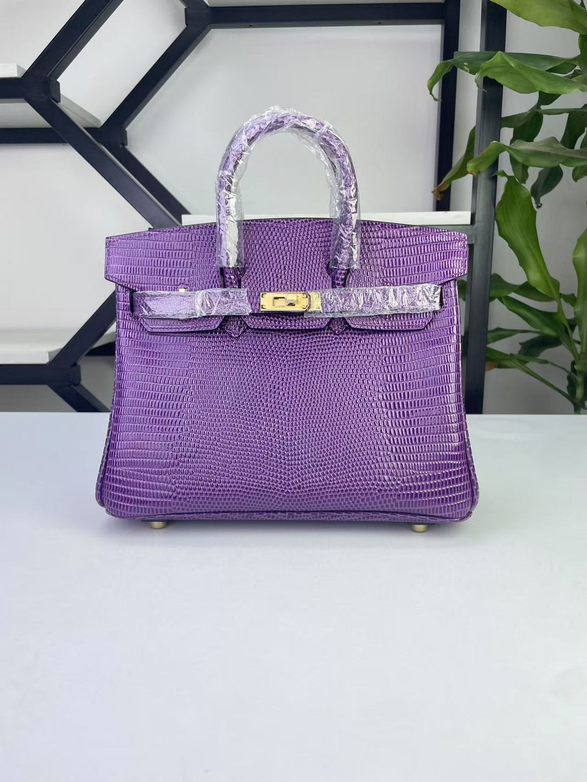 Fashionable Lizard-Embossed Birkin-Inspired Tote Bag for Women, Premium Stainless Steel Hardware 25cm Top-Layer Cowhide Handbag with Versatile Elegant Design