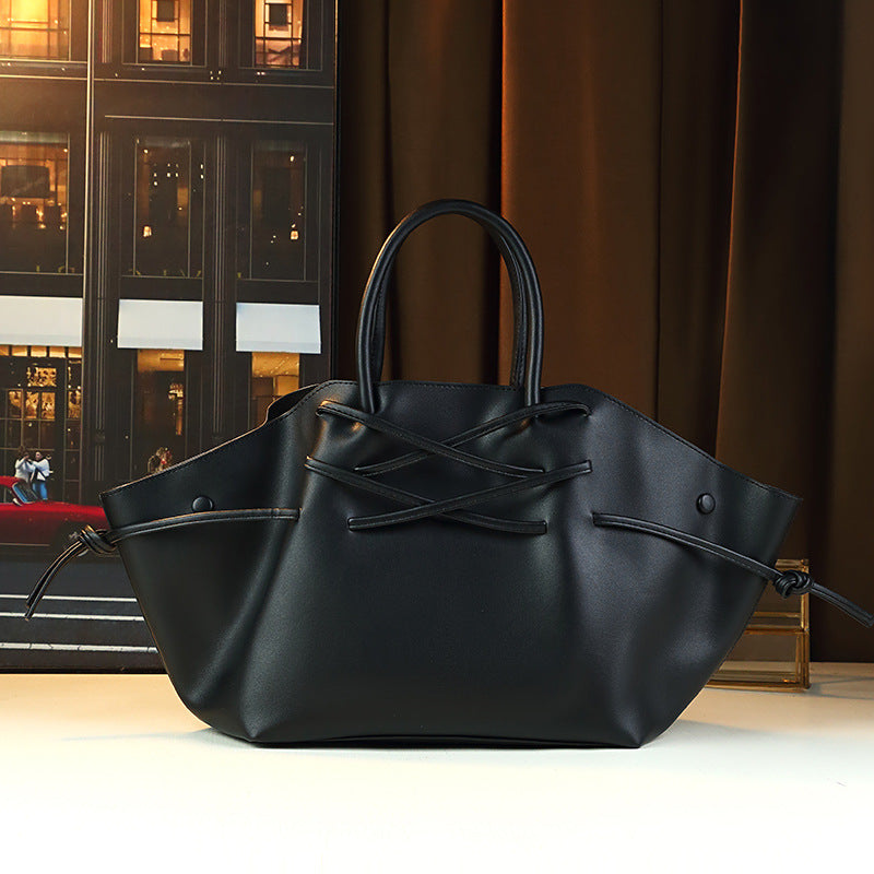 Solid Color Drawstring Tote Bag for Women Large Capacity Casual Commuter Shoulder Crossbody Handbag with Minimalist Design