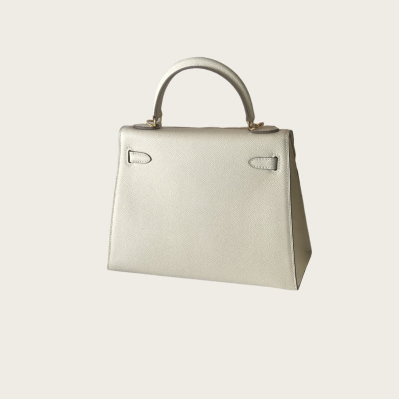 Genuine Epsom Calfskin Leather Kelly-Style 25/28 Top Handle Bag for Women, Premium Commute Handbag with Chic Fashionable Design for Ladies