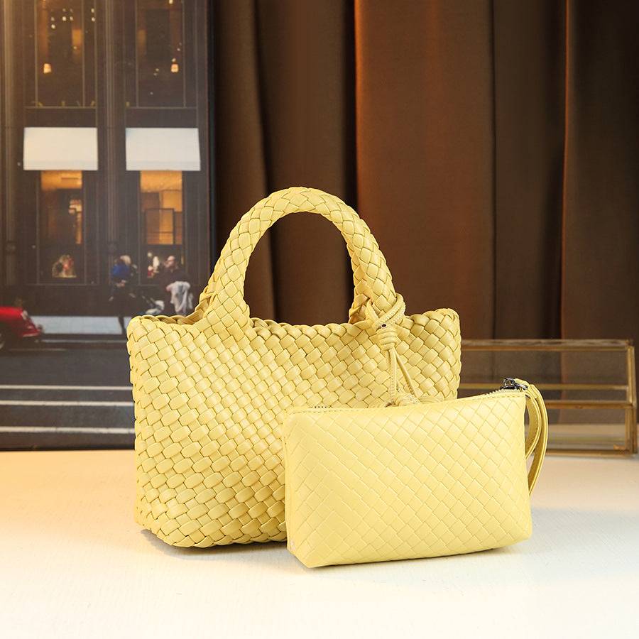 Handwoven Basket Bag for Women Premium Textured Shoulder Handbag, Fashionable Purse with Adorable Charm Detail