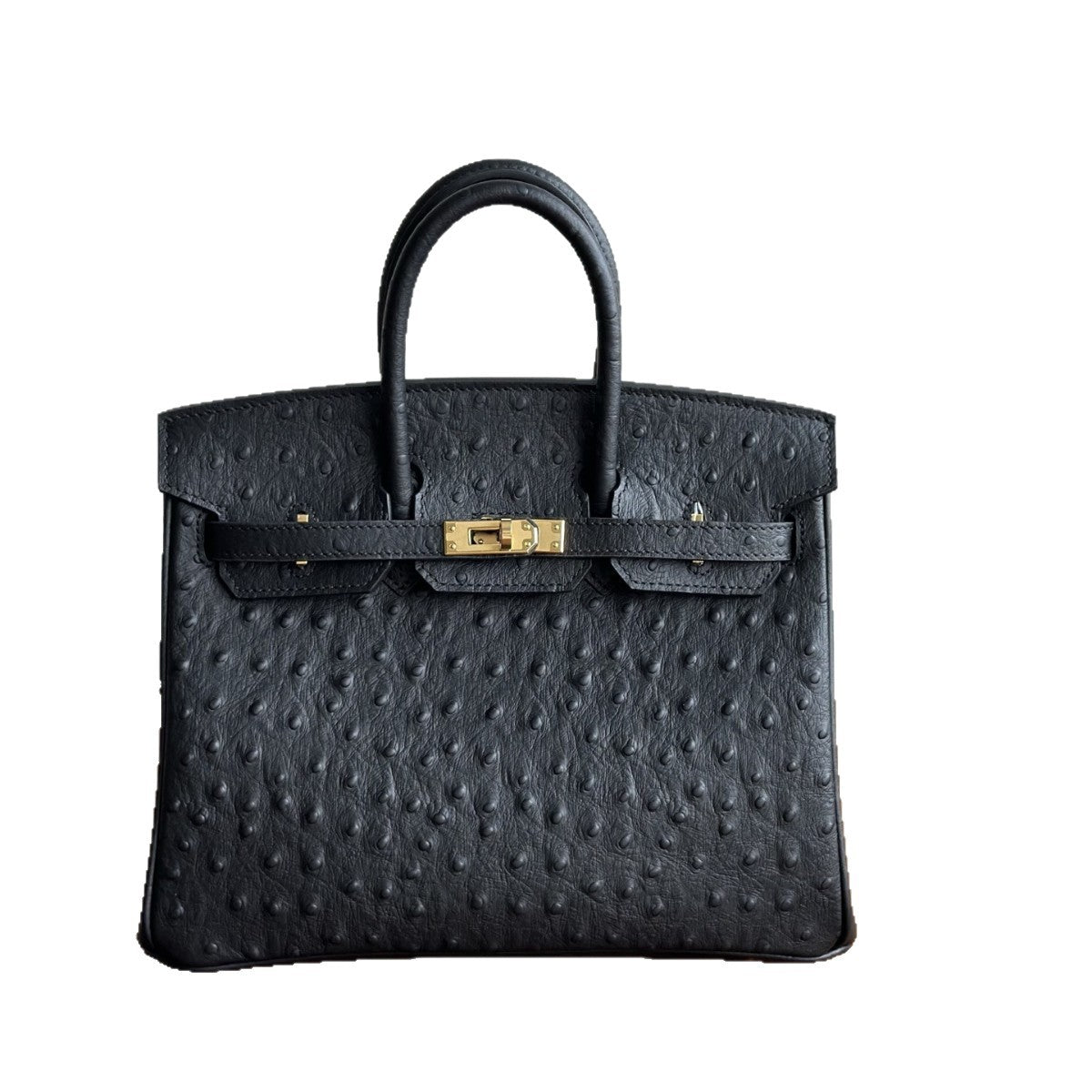 Women's Ostrich Grain Leather Birkin-Style Tote Bag, Hermès-Inspired Luxury Handbag with Top Handles, Genuine Cowhide Shoulder Purse, Exquisite Designer Satchel for Work & Travel