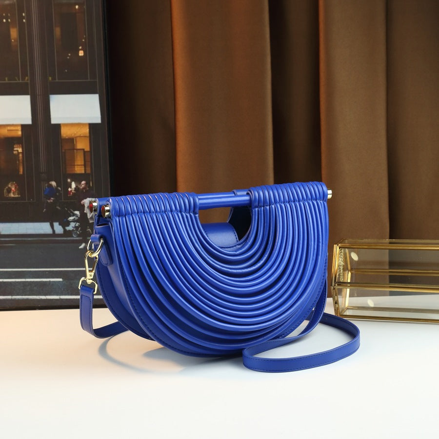 Noodle-Line Design Half-Moon Bag for Women Premium Textured Shoulder Crossbody Purse, Unique Woven Strap Detail with Versatile Everyday Style