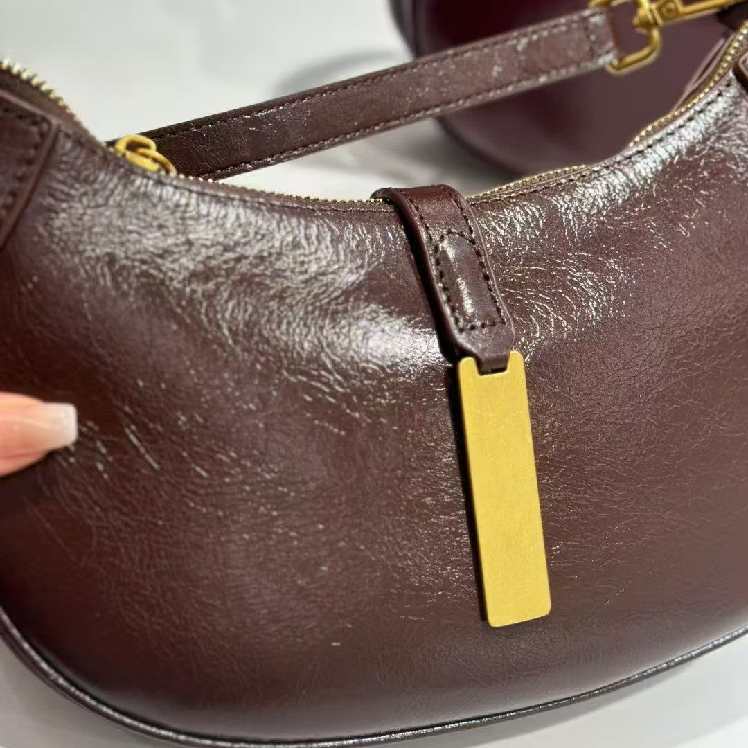 Genuine Leather Croissant Crescent Bag for Women, New Spring Summer Top Handle Underarm Purse, Niche Fashionable Dumpling Shoulder Bag for Ladies