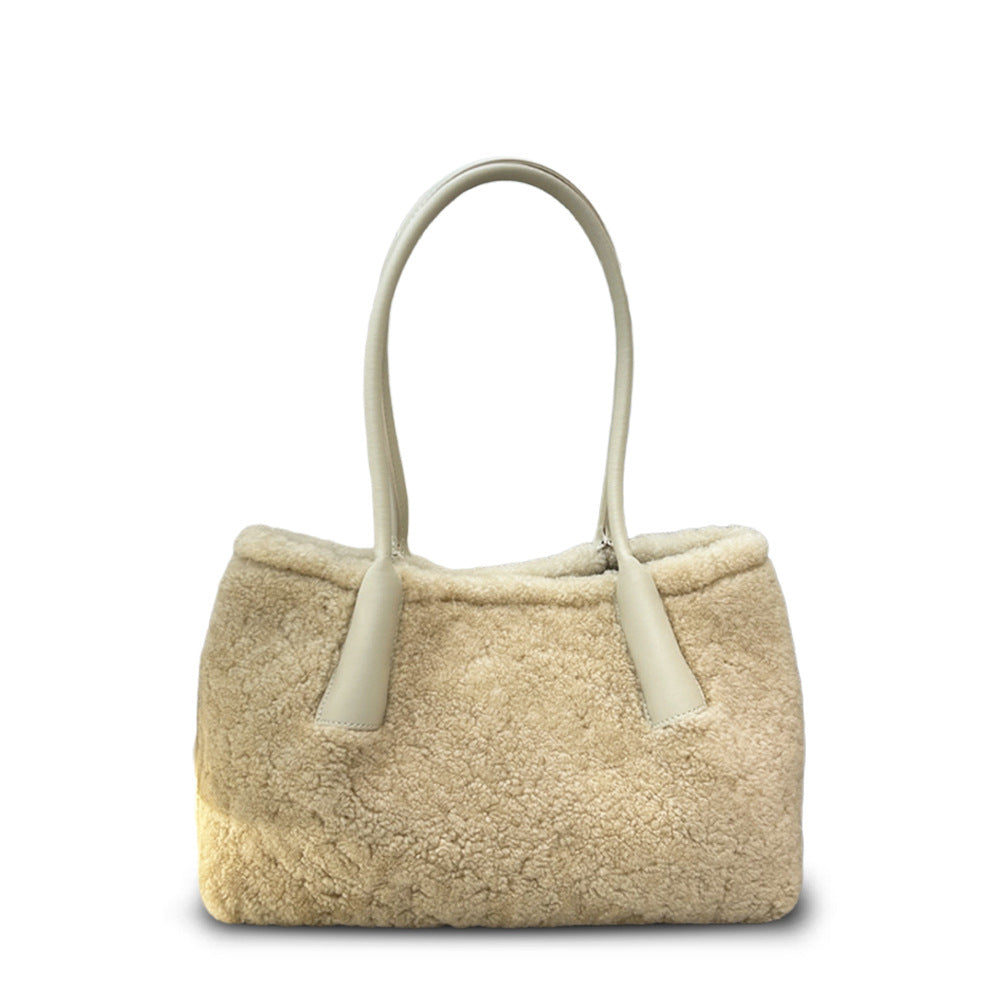 New Fall/Winter Lamb Wool Shoulder Tote, Large High-End Stylish Commuter Bag for Women