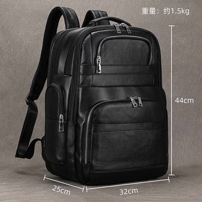 New Black Genuine Leather Large Capacity Travel Backpack, Business Trip Daypack, Premium Storage Bag for Men