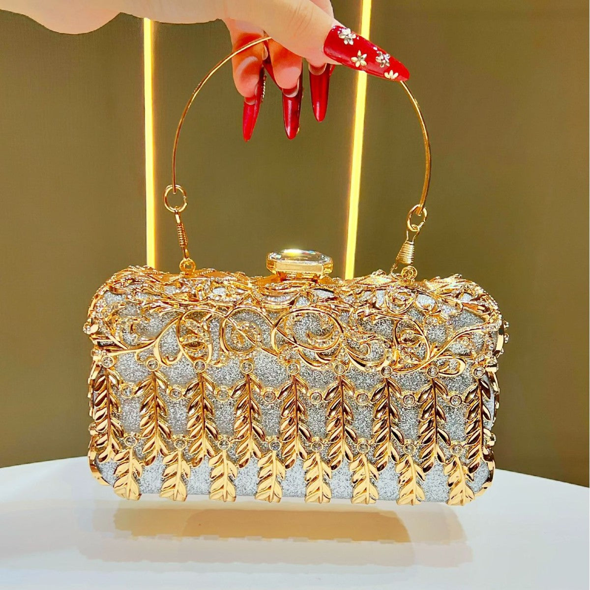Women's Rhinestone-Embellished Luxury Evening Bag, Premium Top-Handle Banquet Purse for Formal Dress Bridesmaid, Sparkly Handbag