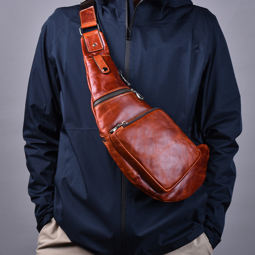 Premium Genuine Cowhide Leather Waist Chest Bag for Men | Large-Capacity Cross-Body Shoulder Pack with Built-In Phone Wallet | Multi-Functional Hands-Free Bag for Daily Commute, Travel & Outdoor Adventures | Durable & Stylish Men's Accessory with Ver