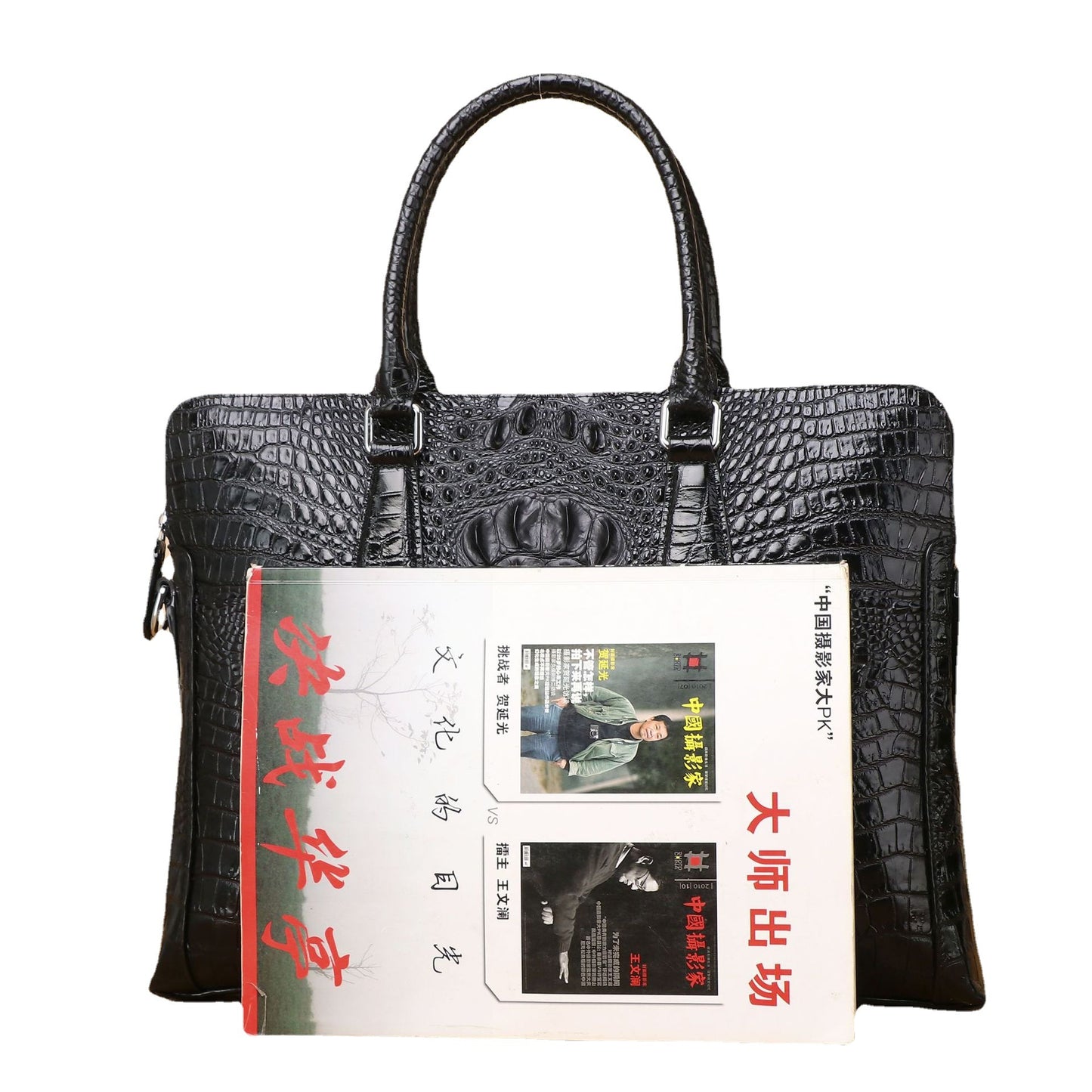New Arrival Croc-Effect Genuine Leather Business Briefcase for Men, A Top-Handle Laptop Shoulder Crossbody Bag with Casual Professional Design