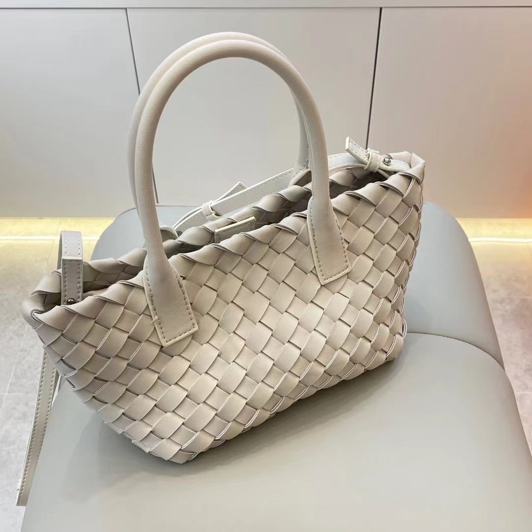 New Handmade Woven Cowhide Tote Bag for Women, Genuine Leather Shoulder Crossbody Handbag with Top Handle, Stylish Underarm Purse