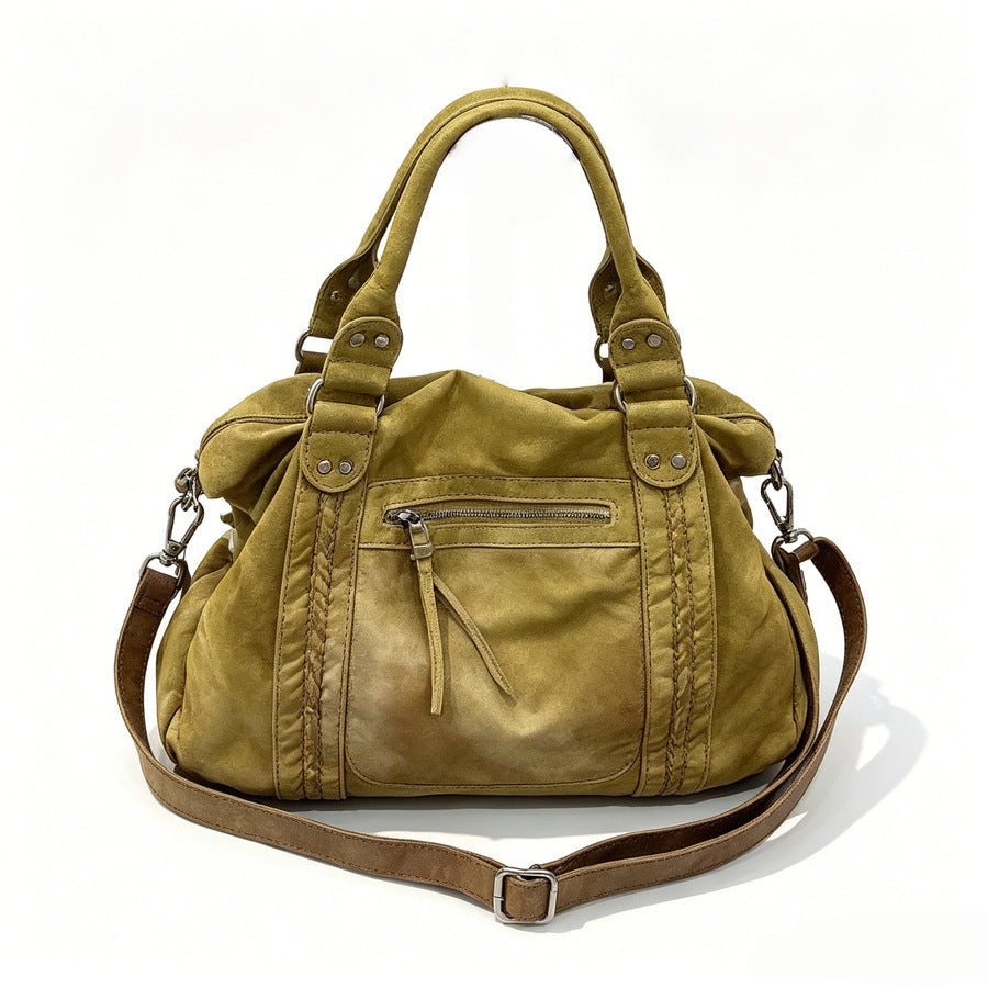 Vintage Distressed Leather Woven Tote Bag for Women Soft Slouchy Shoulder Underarm Handbag, Niche Designer Carryall with Artisan Texture