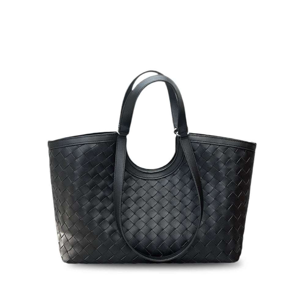 Niche Vintage Leather Woven Basket Tote, Large Shoulder & Underarm Bag for Women