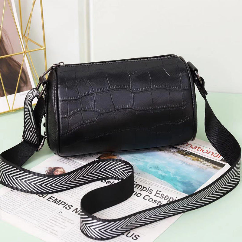 New Arrival Small Croc-Effect Cylinder Pillow Bag for Women, A Versatile Wide Strap Crossbody Shoulder Handbag with Studded Details & Trendy Design 8348