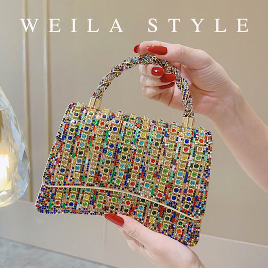 New Rhinestone Crystal Evening Bag for Women, Sparkly Top-Handle Crossbody Purse, High-End Party Clutch for Formal Events