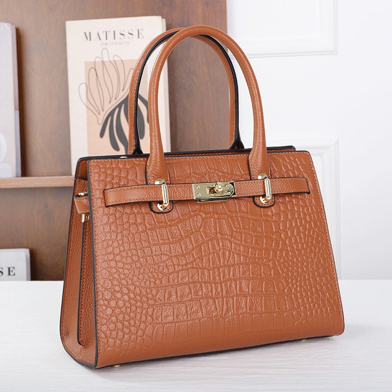 New Arrival Light Luxury Croc-Effect Tote Bag for Women, A Large Capacity Genuine Leather Shoulder Handbag with Versatile Commuter Design, Perfect for Work & Everyday