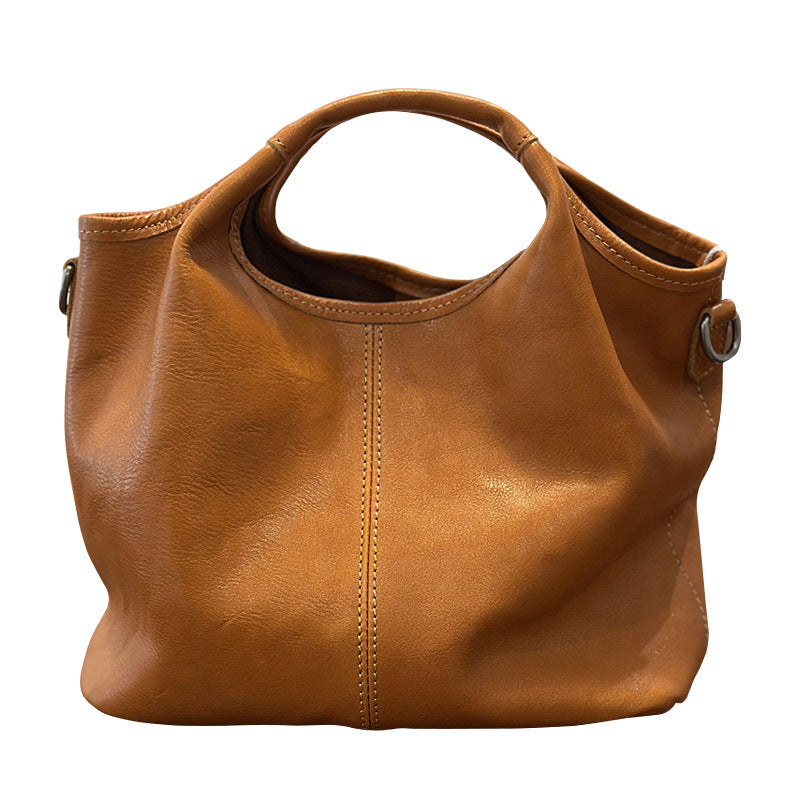 Genuine Vegetable-Tanned Cowhide Handbag for Women, New Fall Light Vintage Shoulder Crossbody Top Handle Purse, Minimalist Versatile Everyday Bag for Ladies