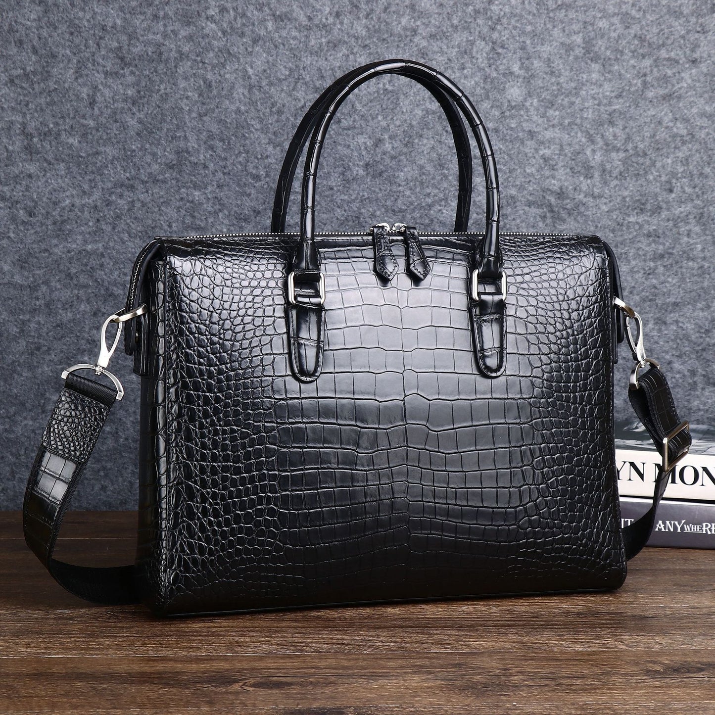 New Arrival Croc-Effect Large Capacity Business Briefcase for Men, A Laptop Top-Handle Bag with Professional Croc-Pattern Design, Perfect for Work & Travel