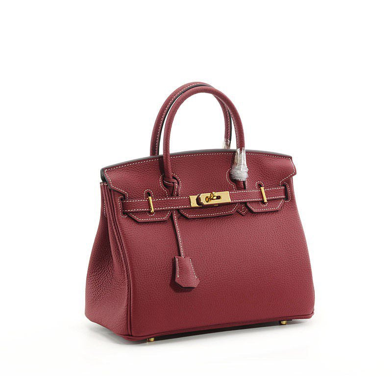 Genuine Top Layer Pebbled Cowhide Birkin-Style Bag for Women, Large Capacity Commute Top Handle Shoulder Crossbody Purse, Premium Leather Handbag for Ladies
